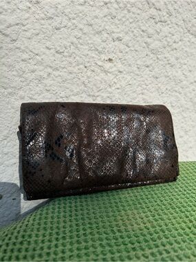 latico Brown Snake-Embossed Leather Wallet Clutch